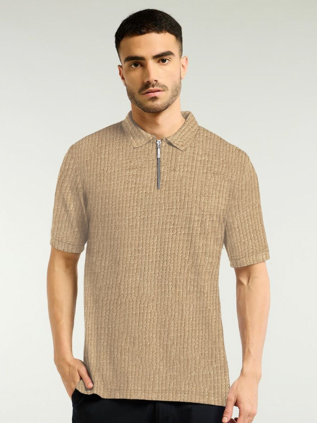 The Dry State Men Self Design Polo Collar T-shirt
