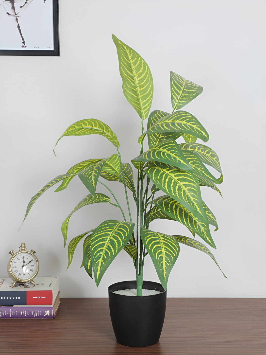 Home Bloom Green & Black Artificial Croton Plant With Pot