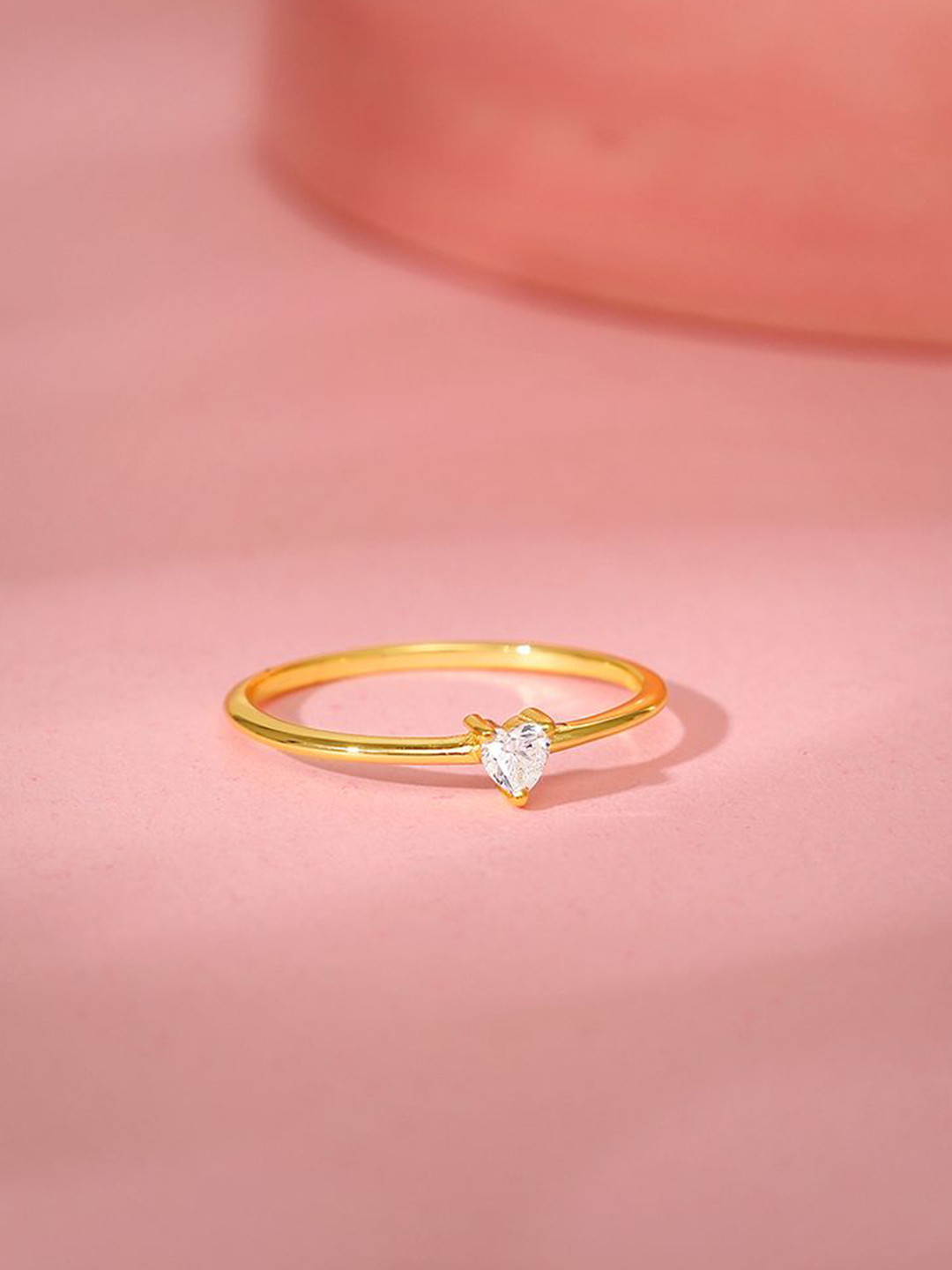 GIVA 925 Sterling Silver Gold Plated Cubic Zirconia Stone Studded Little Heart Ring