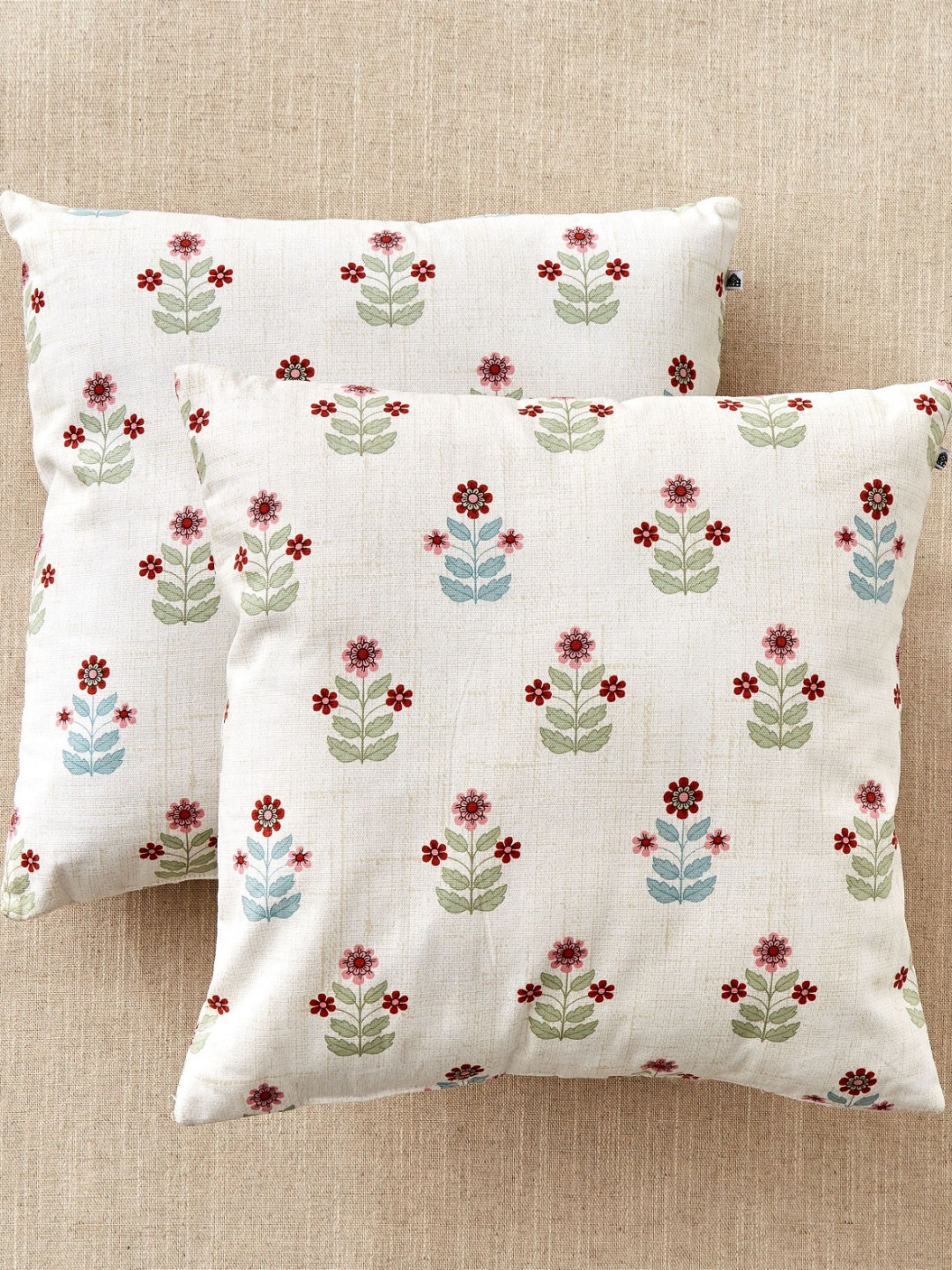 Home Centre Ebony Grace Furley White & Green 2 Pieces Cotton Printed Filled Cushion