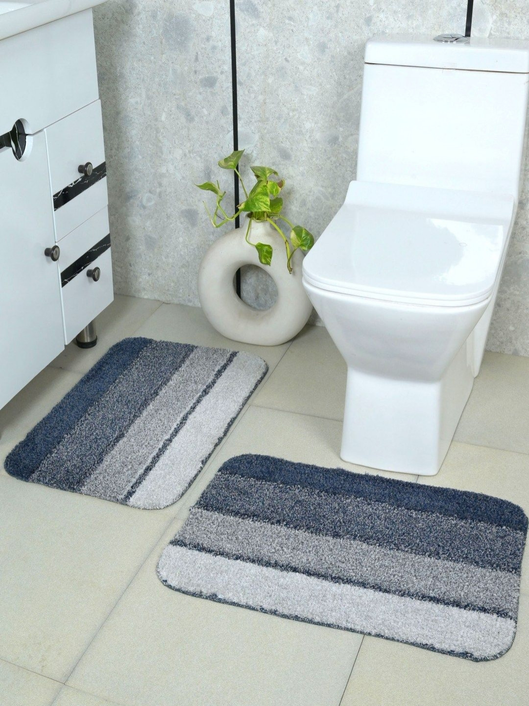 Saral Home Blue & Grey 2 Pieces Anti Slip Bath Rug