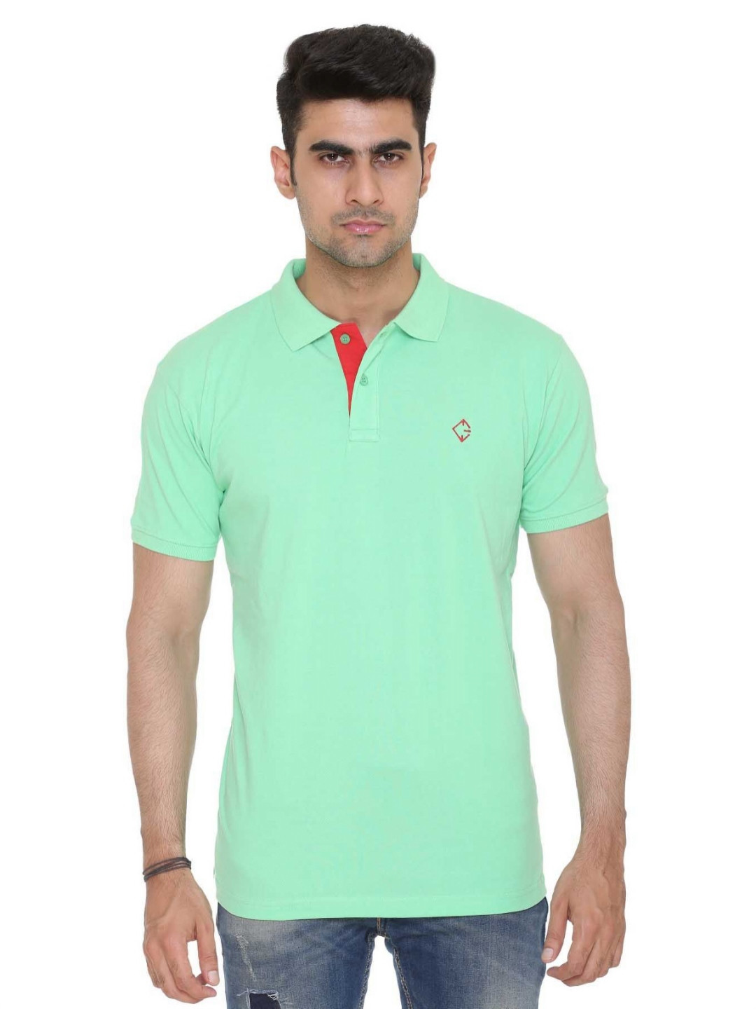Colors and Blends Polo Collar Short Sleeves Raw Edge Cotton T-shirt