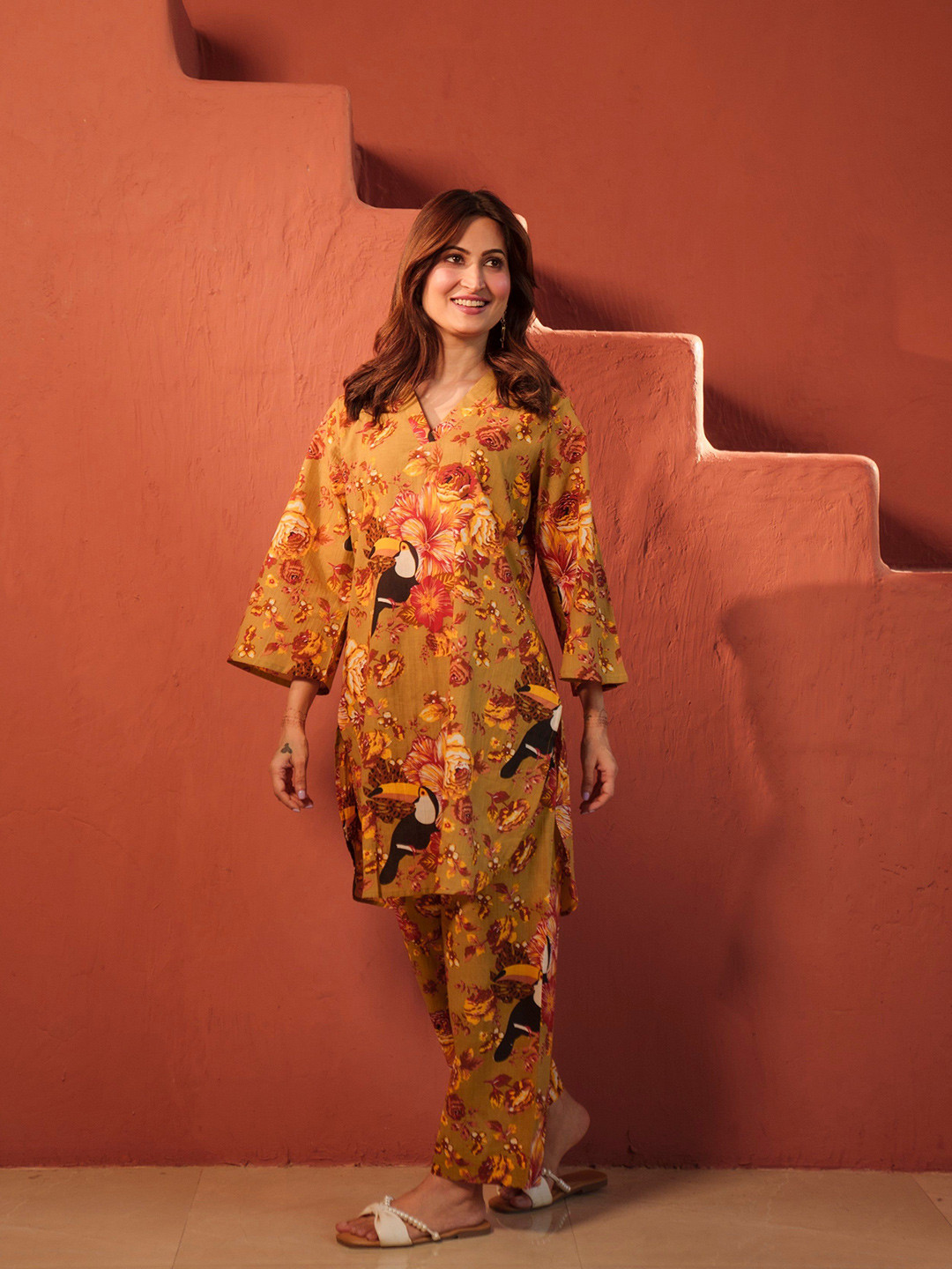 DIMPLE DESIGN STUDIO Shamaa V-Neck Printed Cotton Co-Ord Set