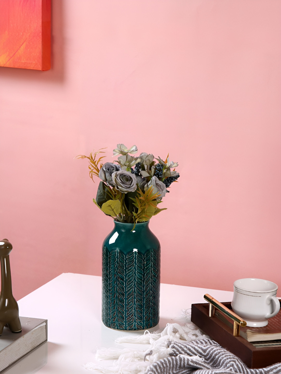 Myntra Elegant Homes Green Printed Emerald Ridge Ceramic Vase