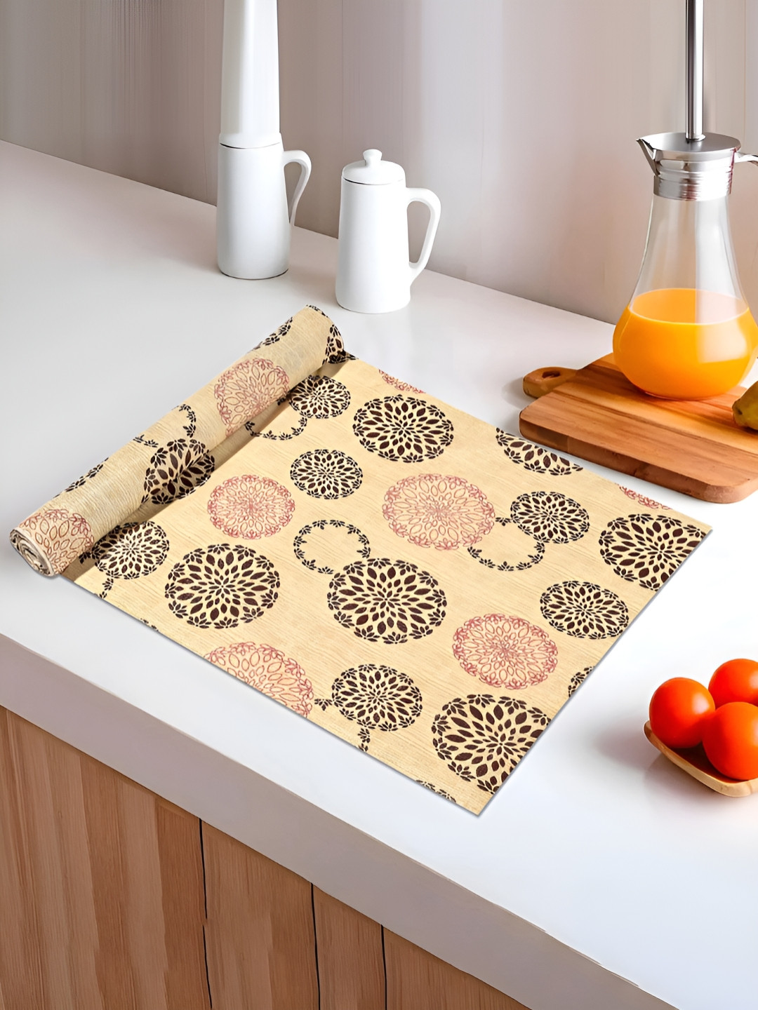 Myntra Elegant Homes Beige & Brown Rangoli Printed Shelf Liner Organiser