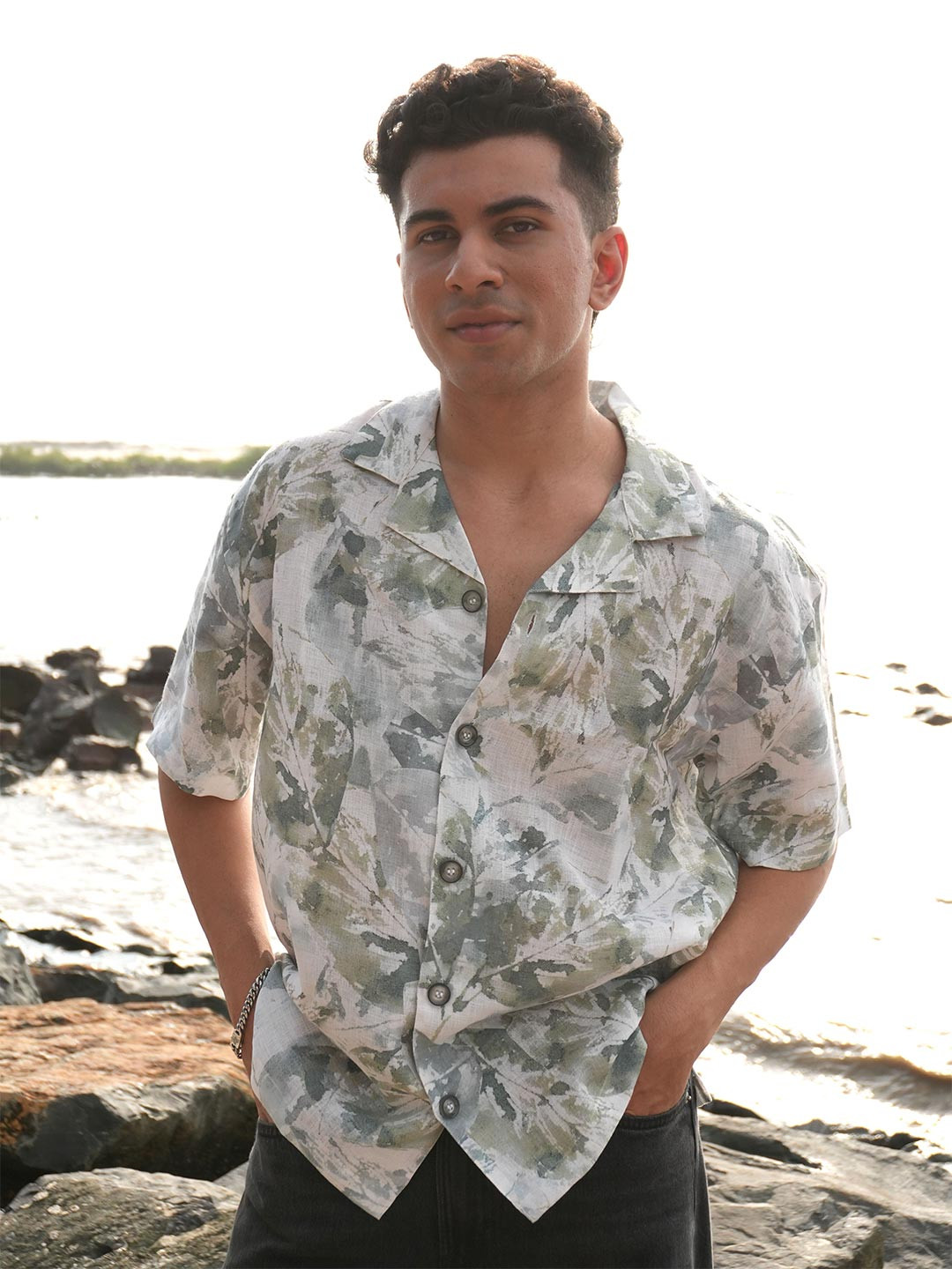 Big Bunny Custom Floral Printed Cubans Collar Oversized Shirt