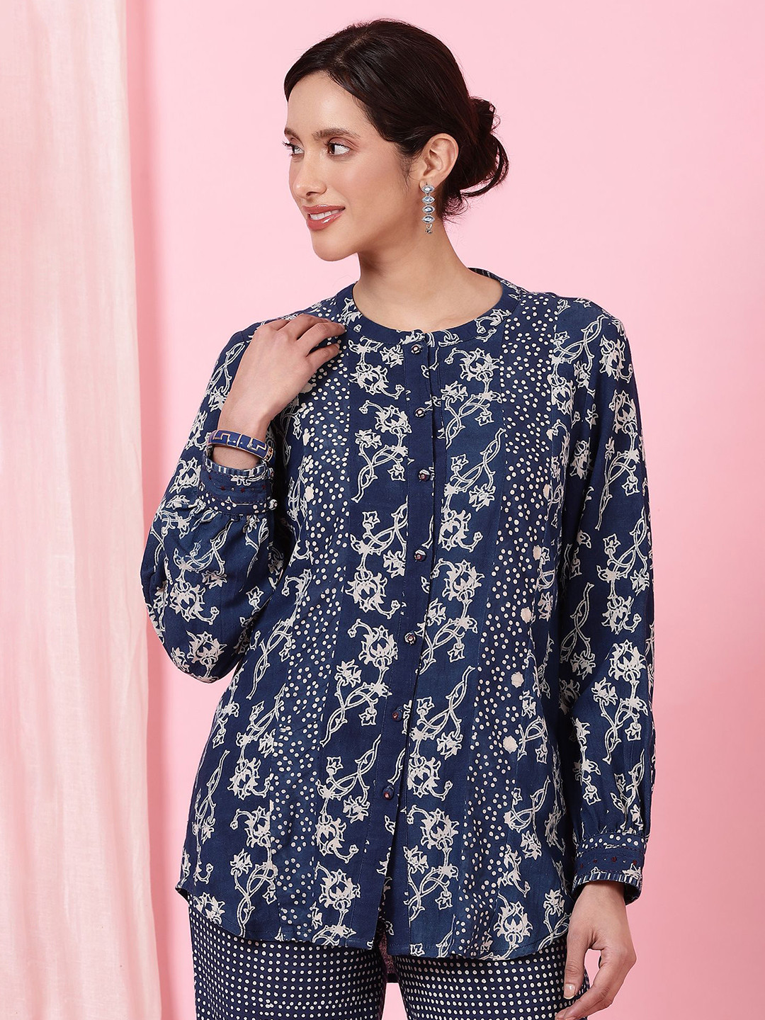 Folk Song Women Printed Cotton Shirt Style Top