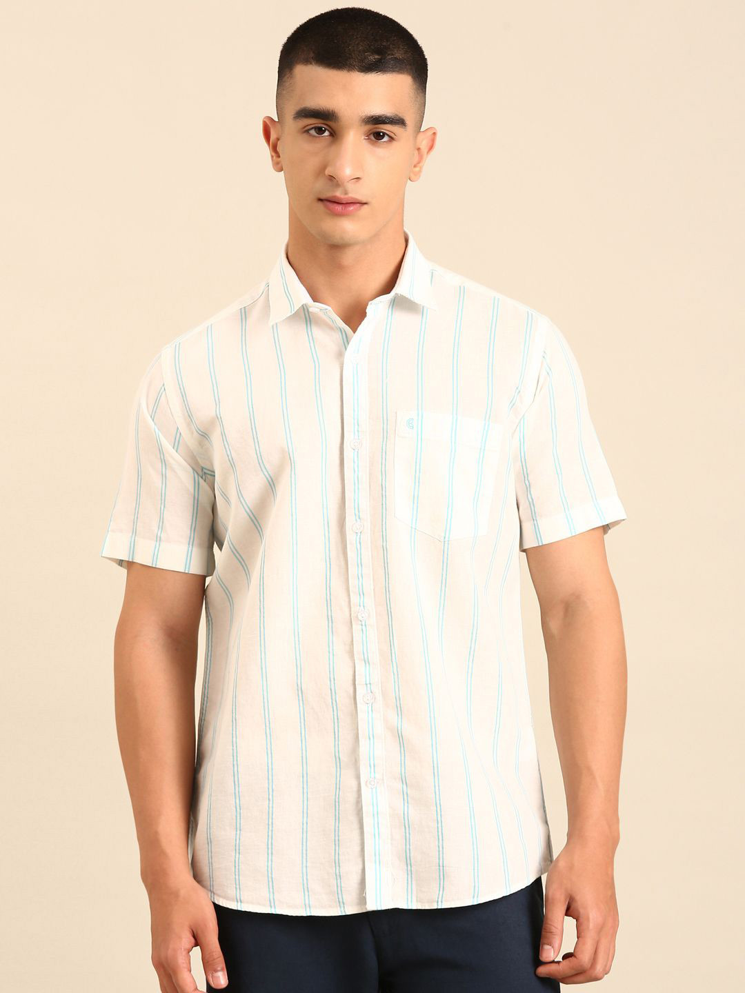 CAVALLO by Linen Club Striped Slim Fit Half Sleeve Opaque Shirt