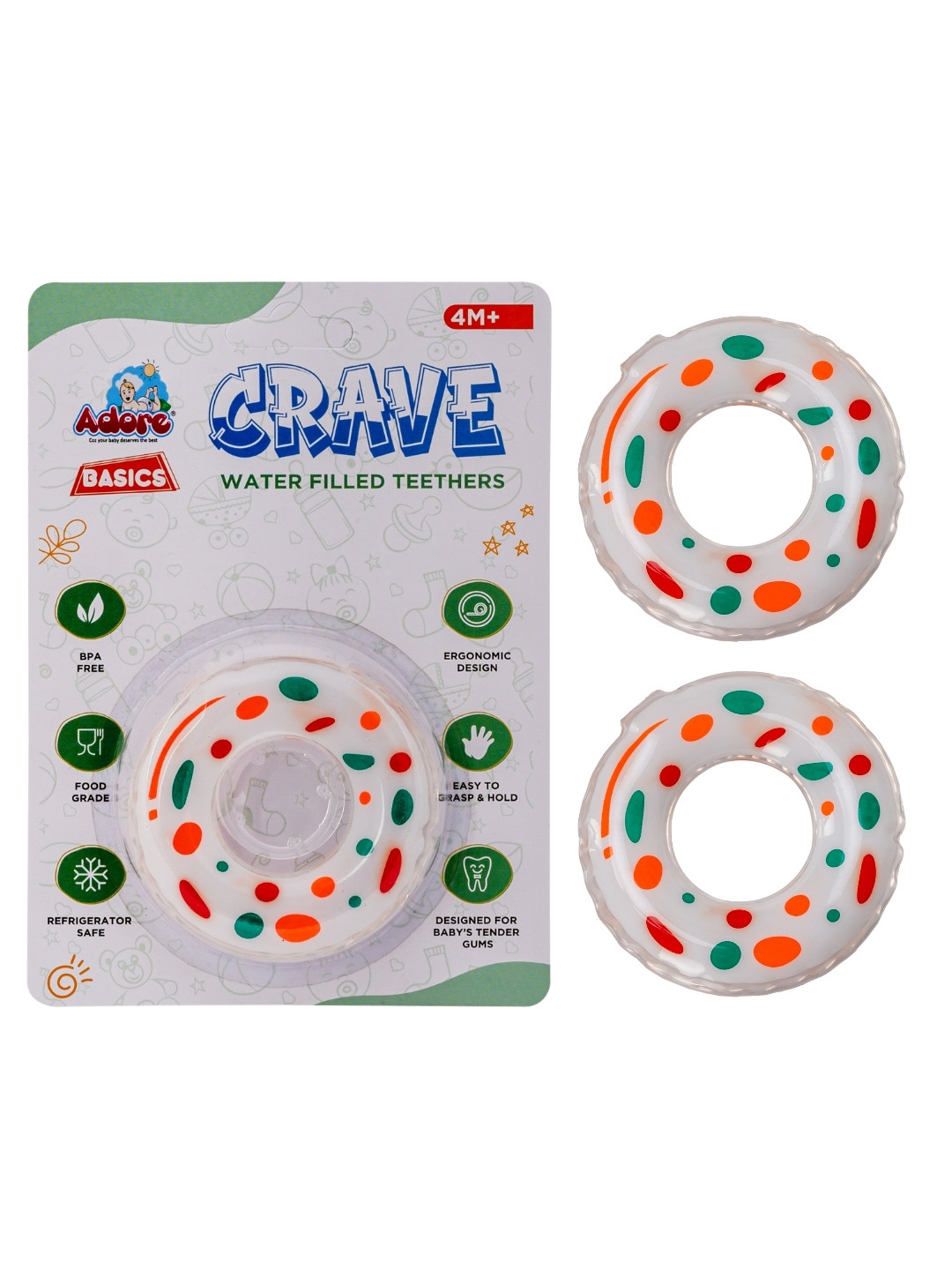 Adore Kids 2Pc White & Orange Colored Donut Design Crave Water Filled Teethers