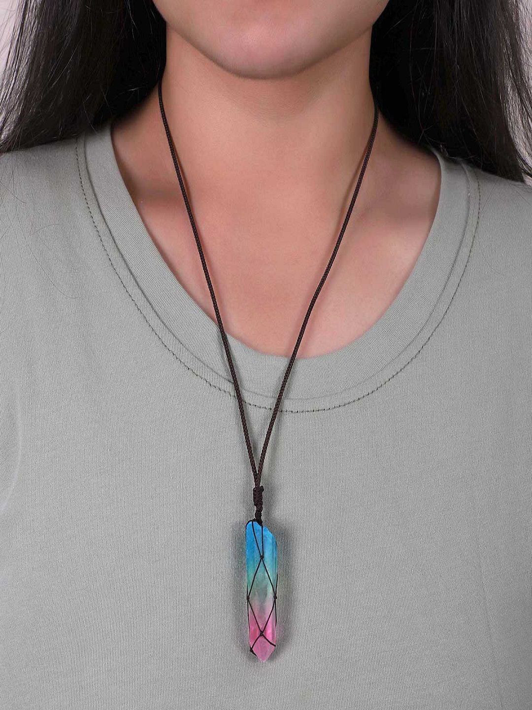 Nirvana Unisex Quartz Pencil Pendant Macrame Wrapped Geometric Pendants