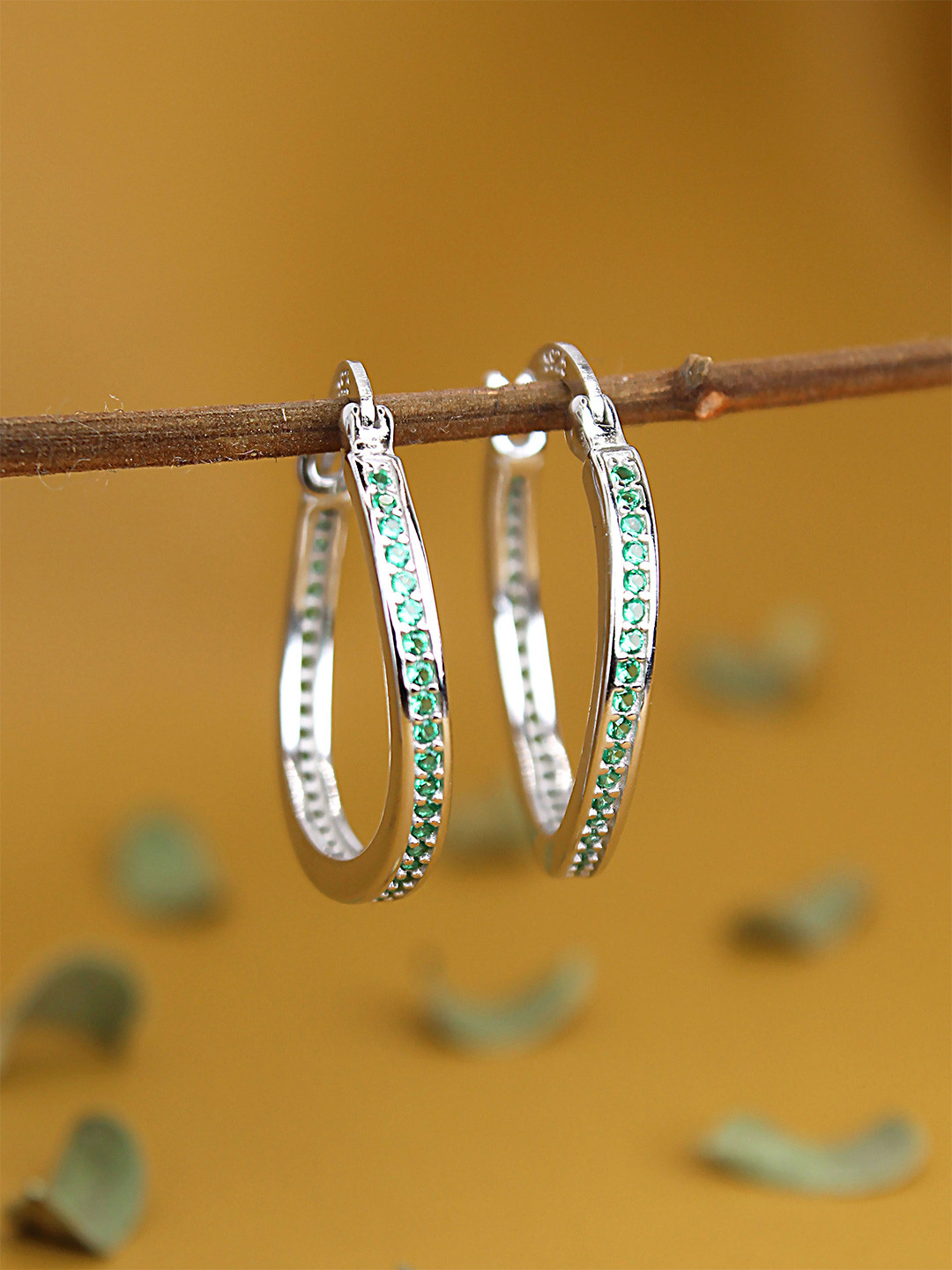 DEVASHREE 925 Sterling Silver Rhodium-Plated Cubic Zirconia Circular Twisted Hoop Earrings