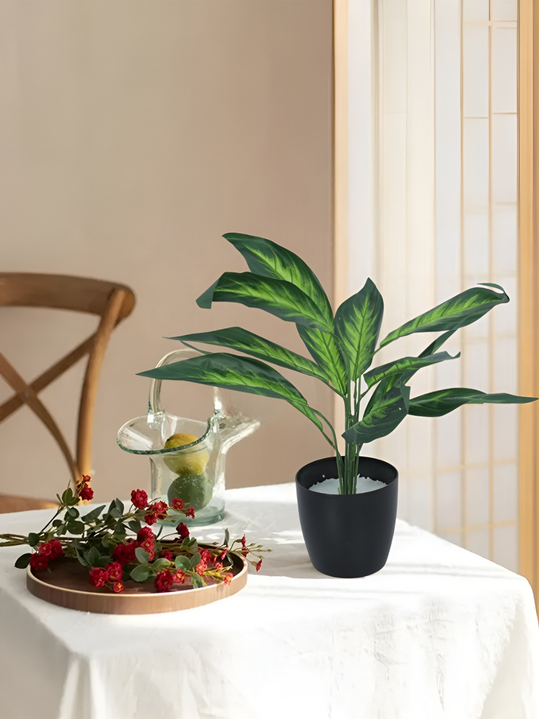 Home Bloom Green & Black Artificial Diffenbachia Plant With Pot
