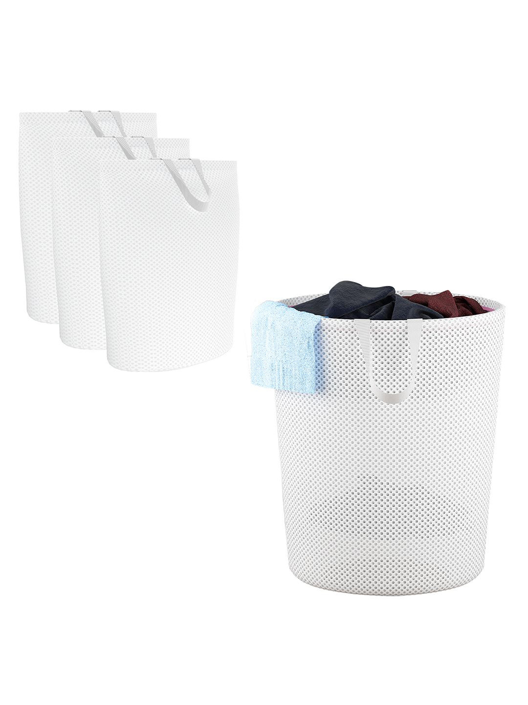 Kuber Industries White 4 Pieces Reusable Foldable Lightweight Laundry Bags With Handle