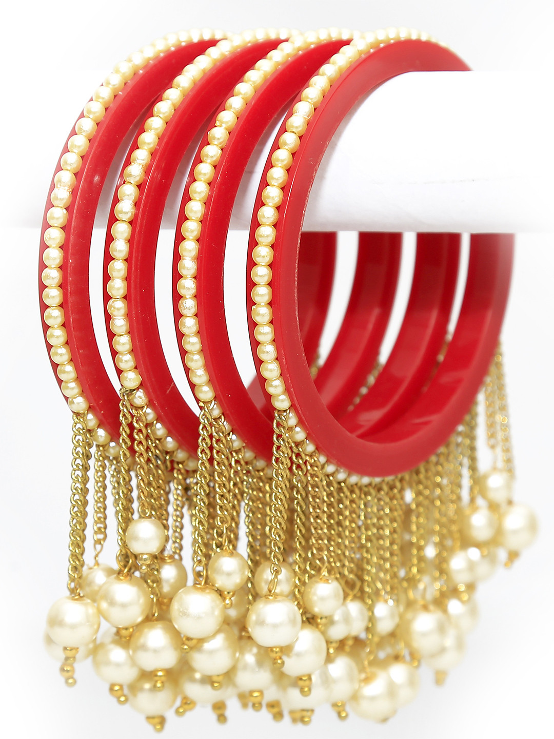 Zindura Set Of 4 Gold Plated Beaded Studded Bangles