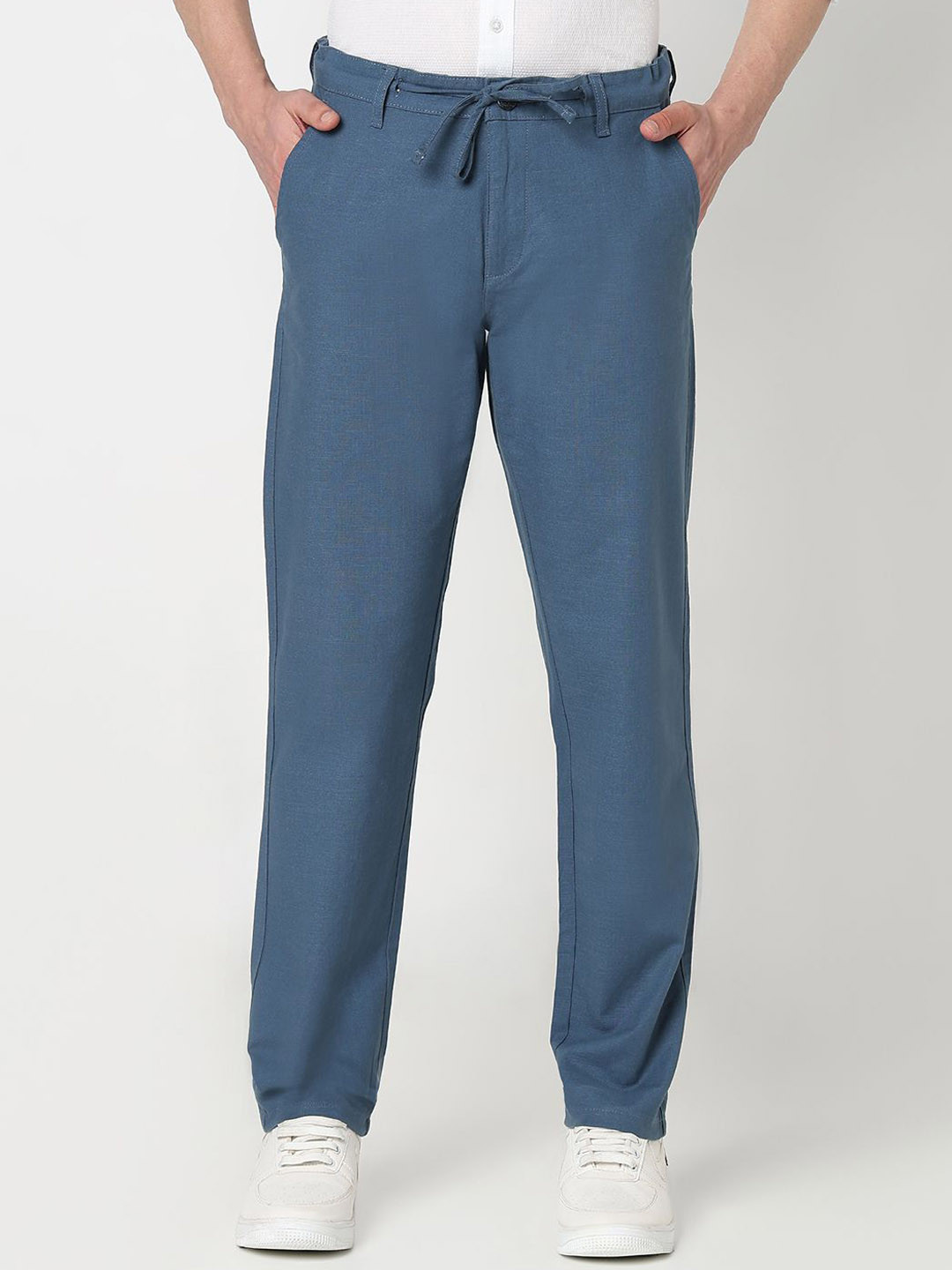 R&B Men Regular Fit Mid-Rise Flat-Front Regular Trousers