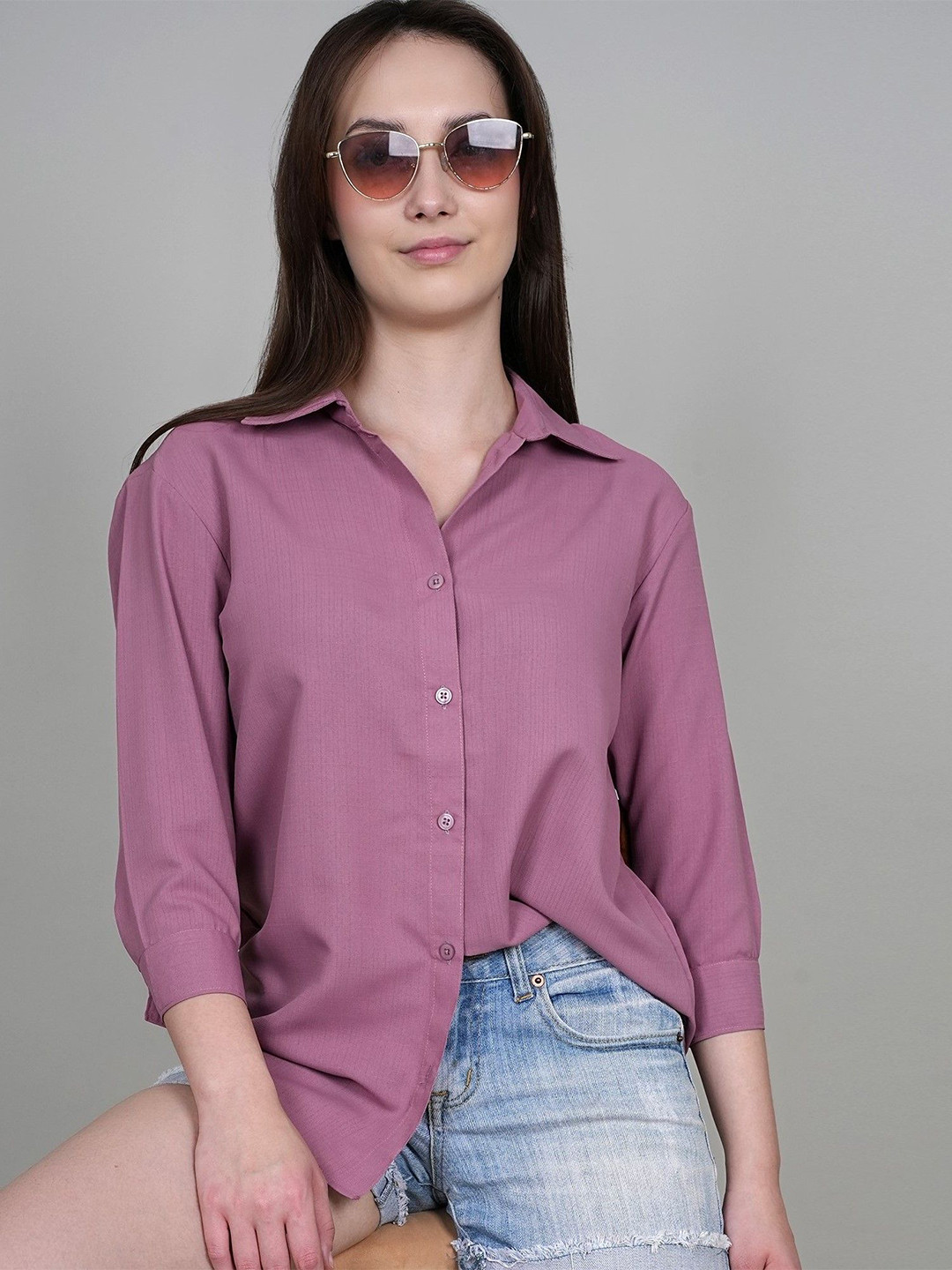 ADBUCKS Women Spread Collar Solid Casual Shirt