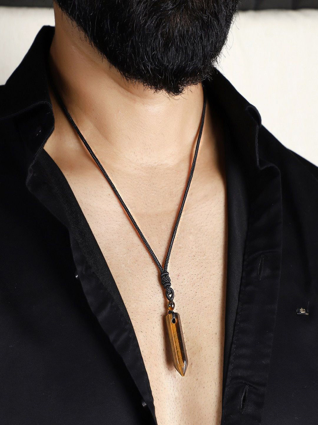 Nirvana Tiger's Eye Stone Pencil Point Rope Geometric Pendants