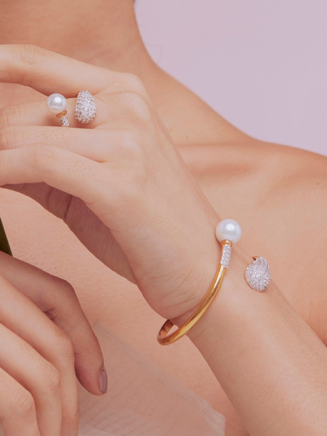 Anaash Nova Gold-Plated Pearls Beaded Cuff Bracelet