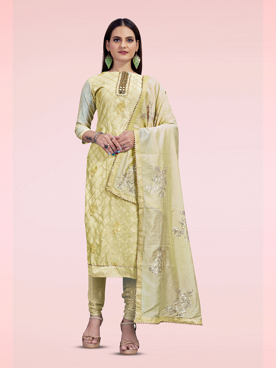 Maroosh Floral Motifs Sequence Embellished Chanderi Cotton Unstitched Dress Material