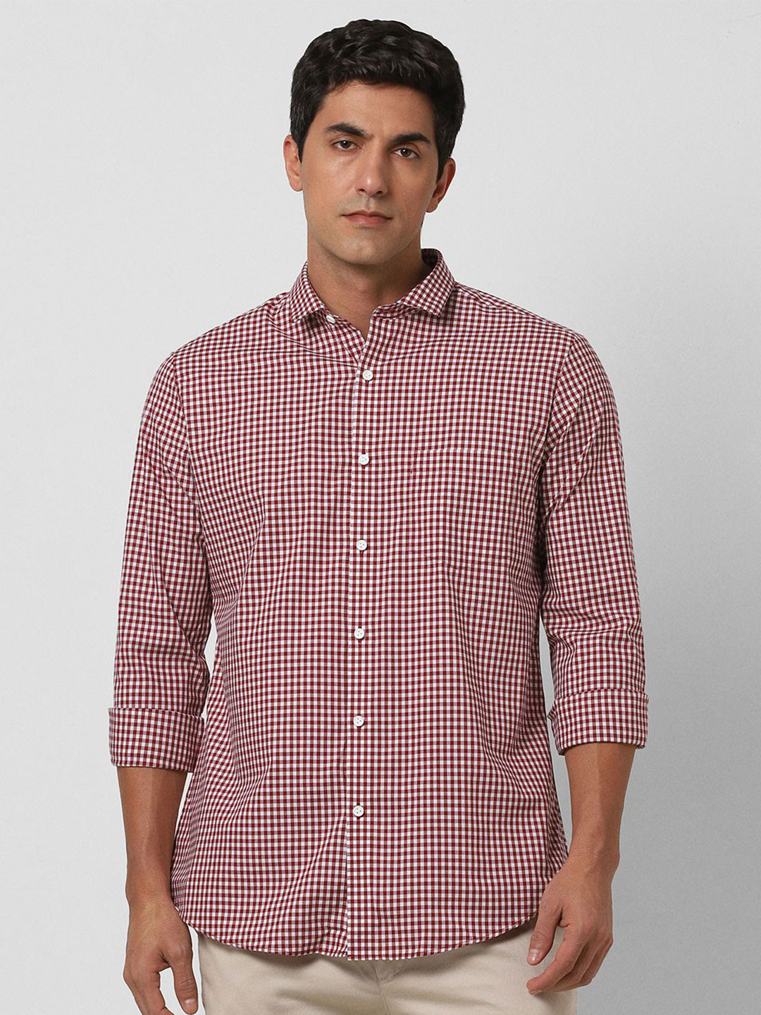 Peter England Gingham Checks Checked Spread Collar Cotton Formal Shirt