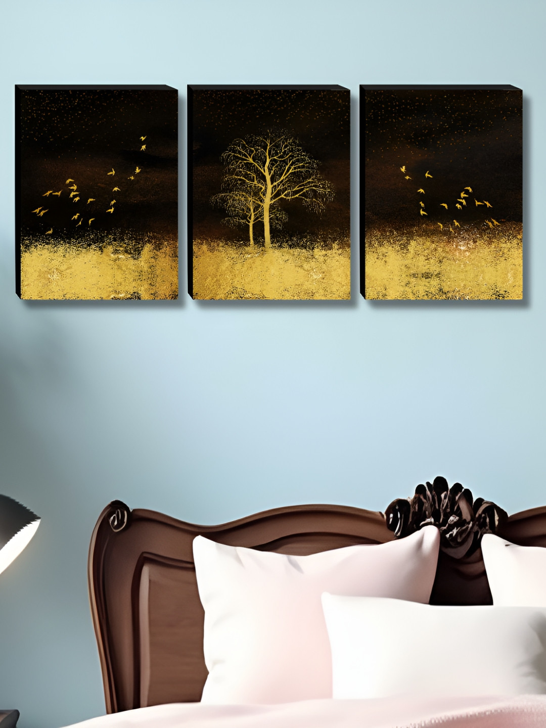 Myntra Elegant Homes Brown & Gold-Toned 3 Pieces Tree Floral And Botanical Wall Arts