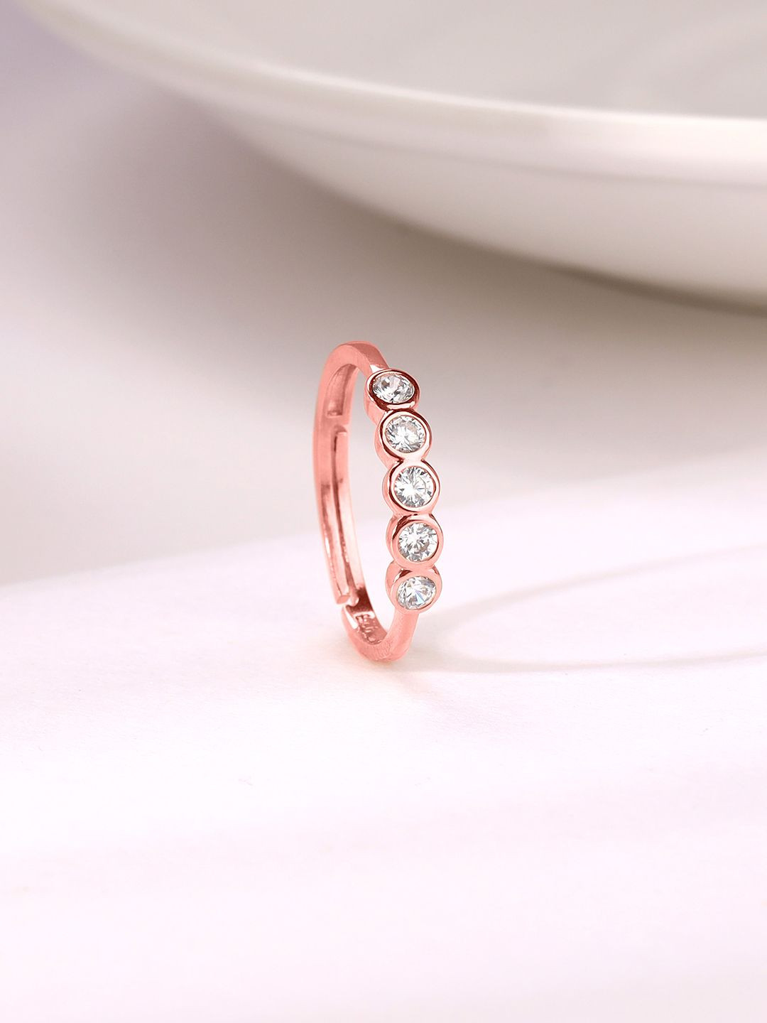 GIVA 925 Sterling Silver Rose Gold Plated Cubic Zircon Studded Bubble Adjustable Ring