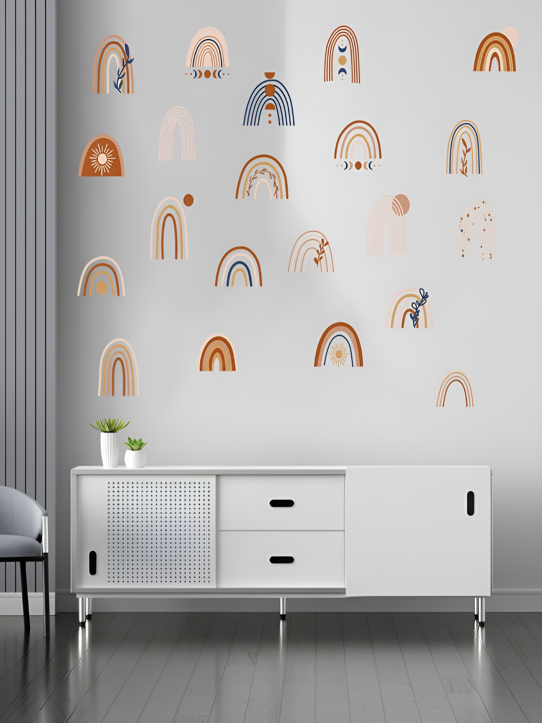 Myntra Elegant Homes Brown & Pink 21 Pieces Rainbow Printed Wall Stickers