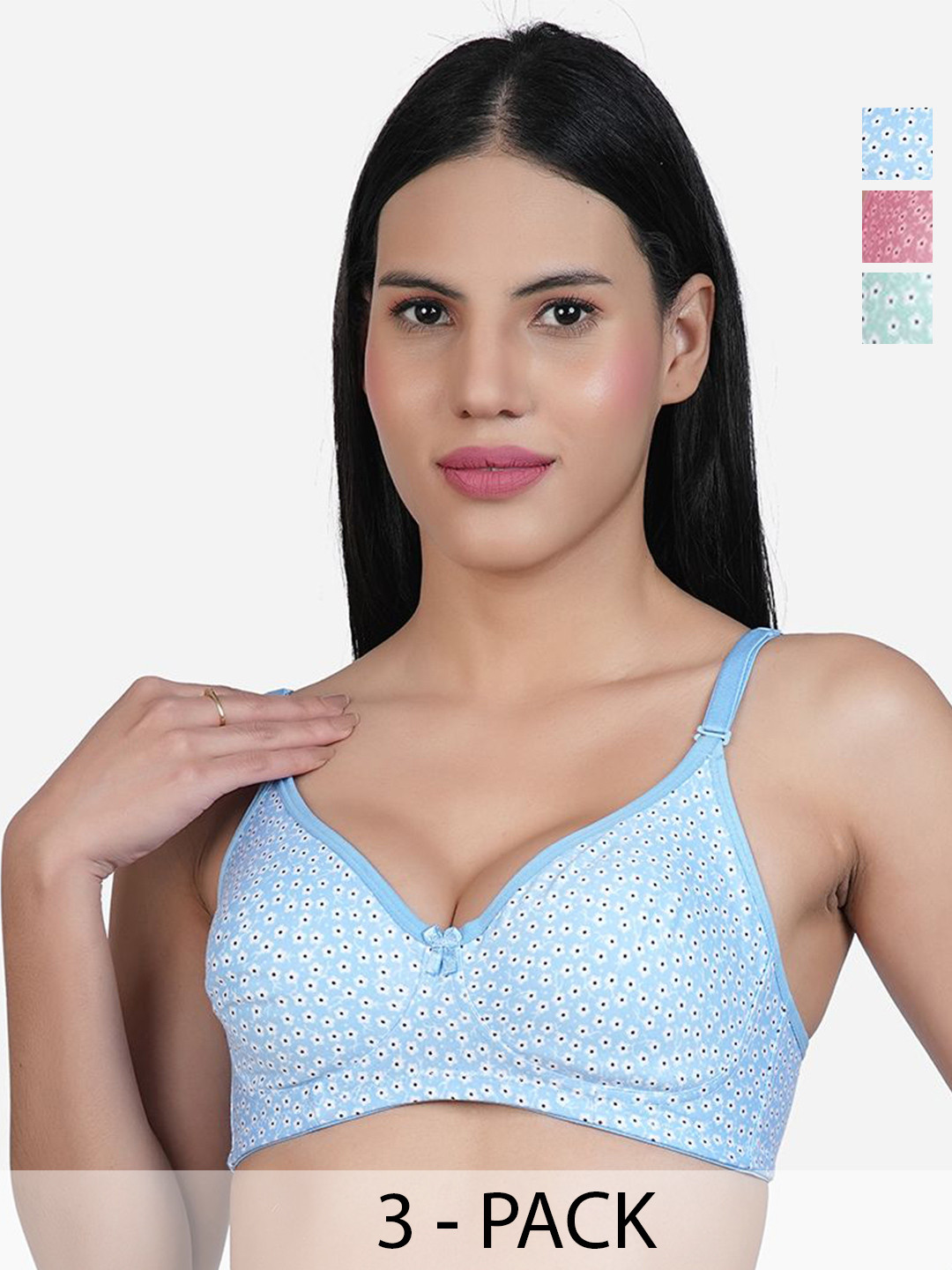 SHYAM SONS FLAIR Pack Of 3 Women NewSara Cotton Floral Printed  Full Coverage T-shirt Bra