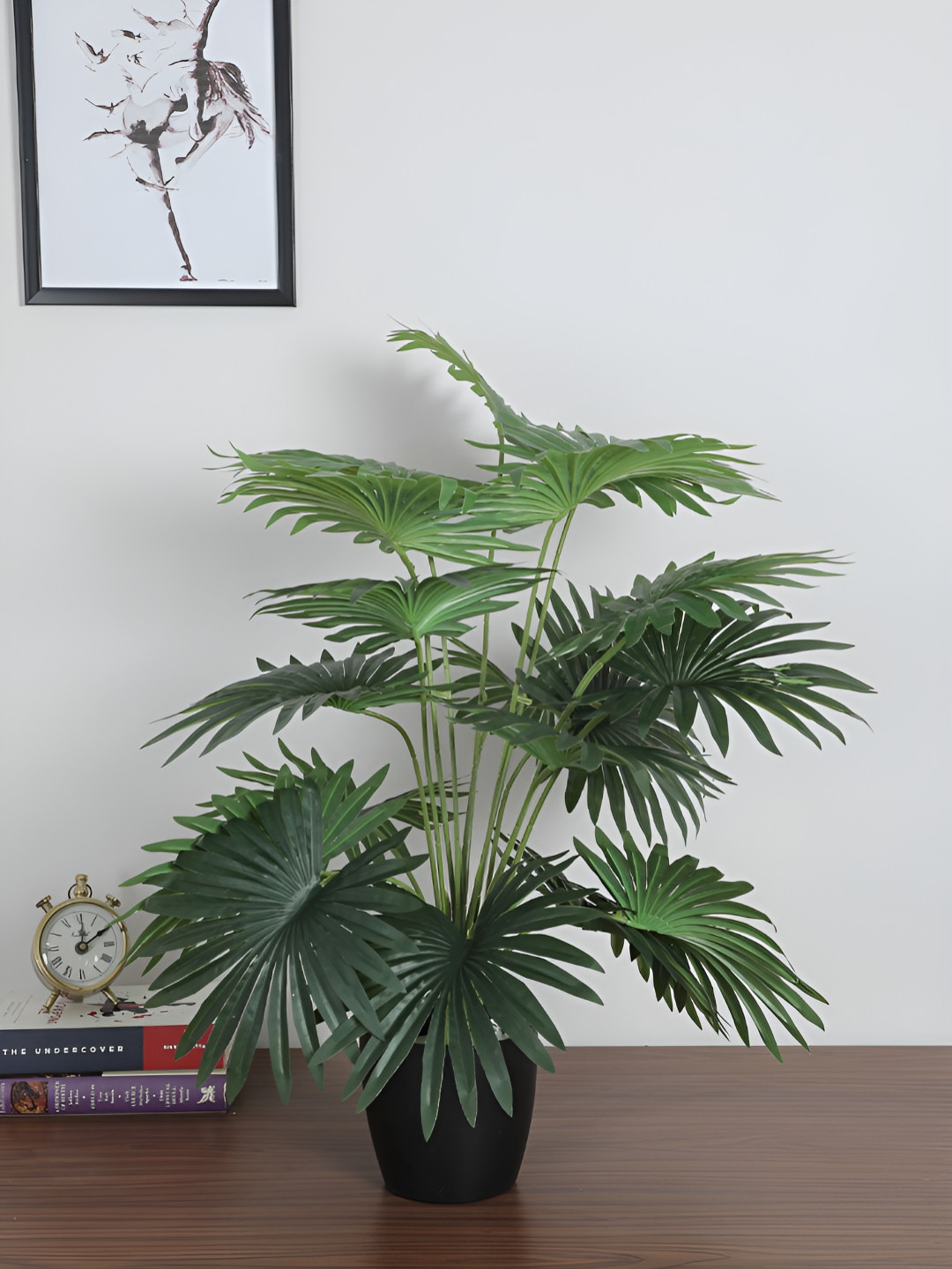 Home Bloom Green & Black Artificial Fan Palm Plant With Pot