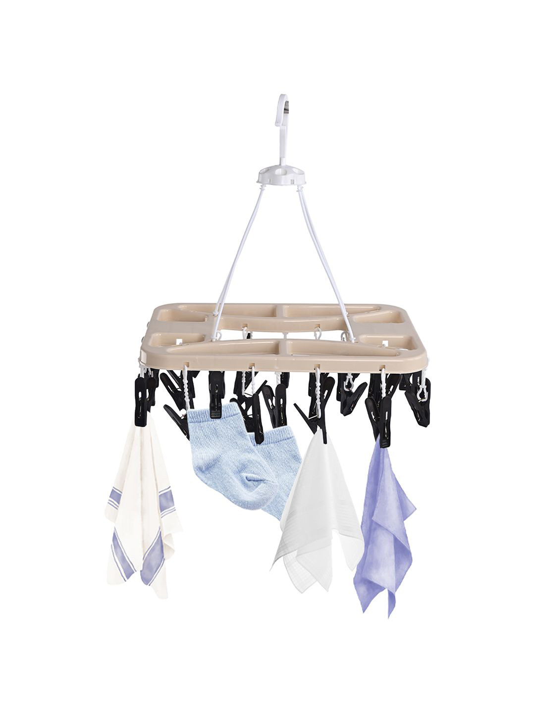 Kuber Industries Beige & Black 360 Rotating Cloth Drying Hanger With 28 Clips