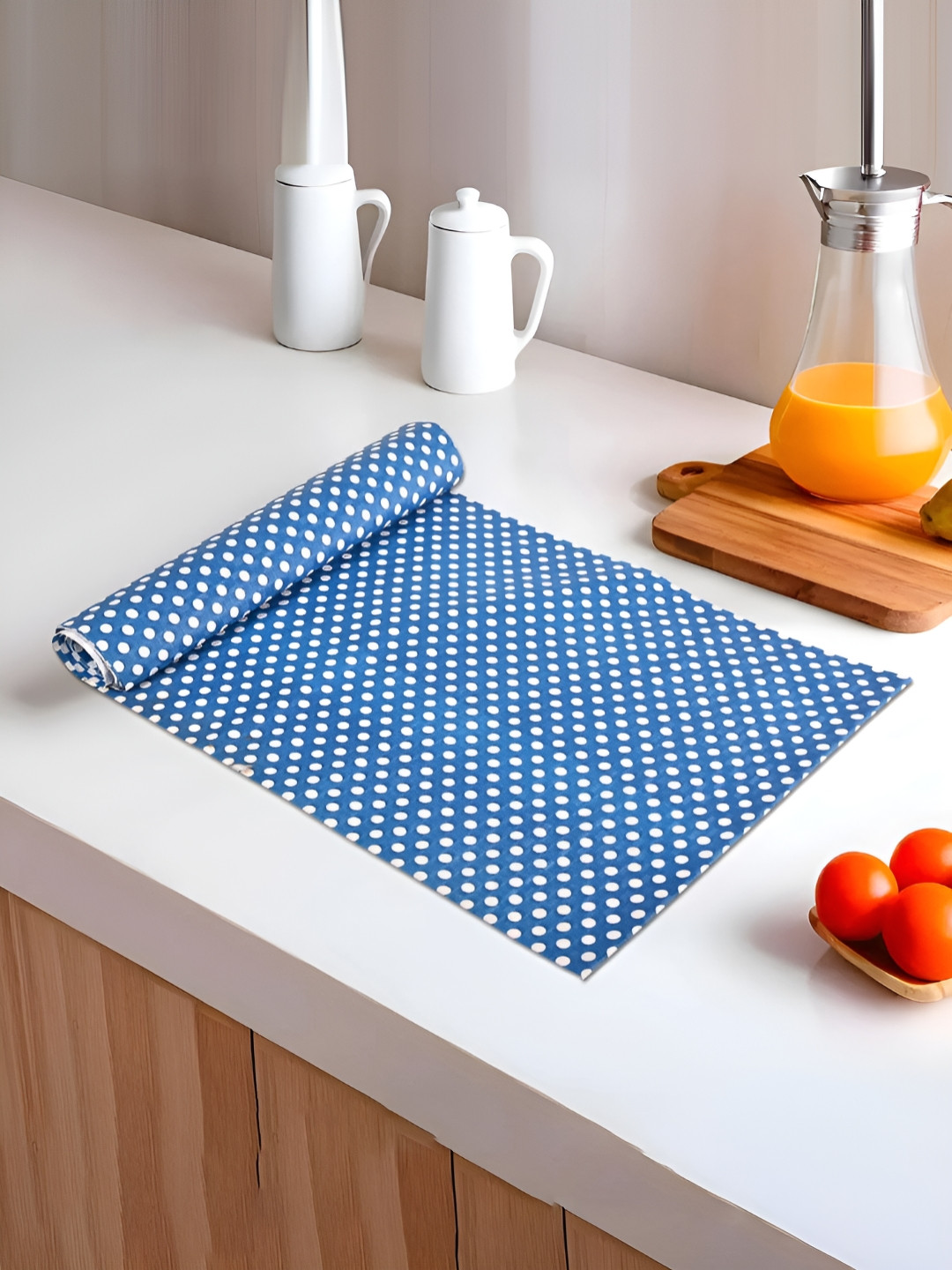 Myntra Elegant Homes Blue & White Polka Dot Printed Shelf Liner Organiser