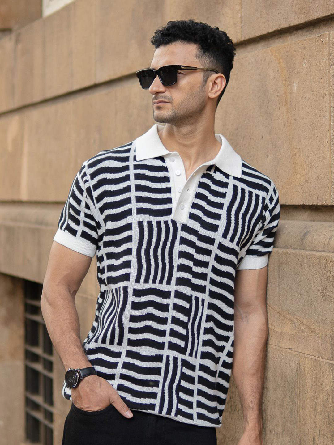 Powerlook Men Abstract Printed Polo Collar Cotton Slim Fit T-shirt