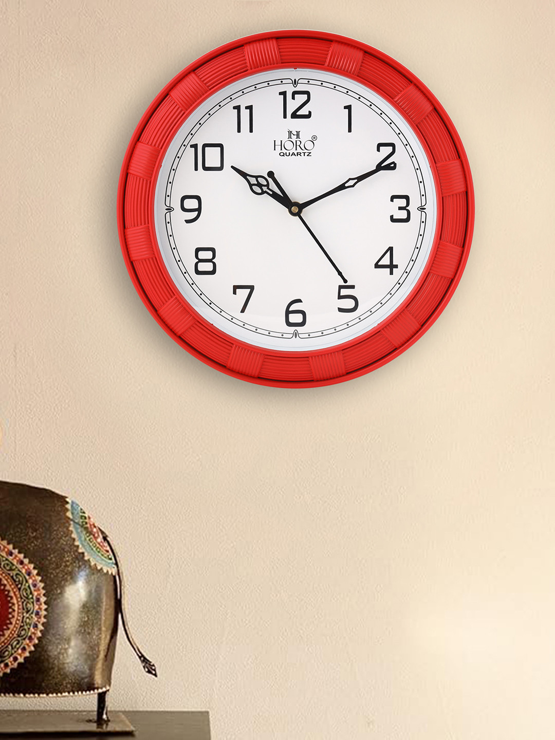 Horo Red Plastic Large Display Round Battery Analogue Wall Clock-27.9cm