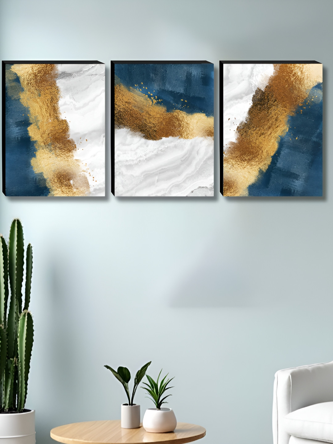 Myntra Elegant Homes White & Blue 3 Pieces Abstract Wall Art