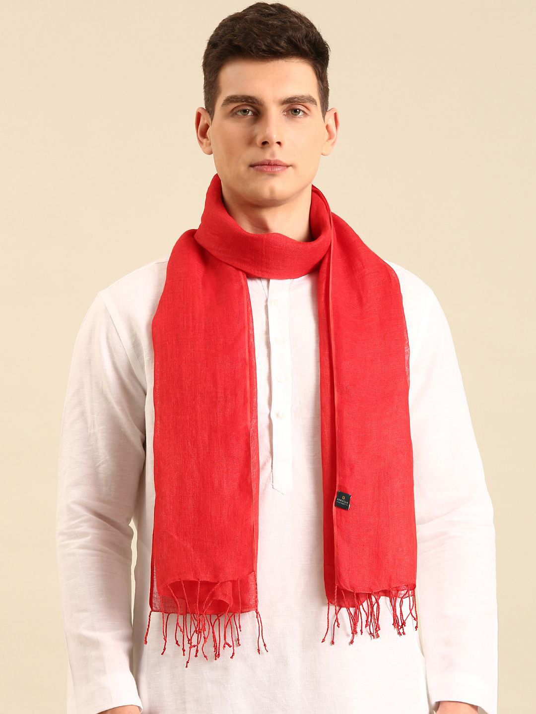 Linen Club Unisex Solid Red Stole