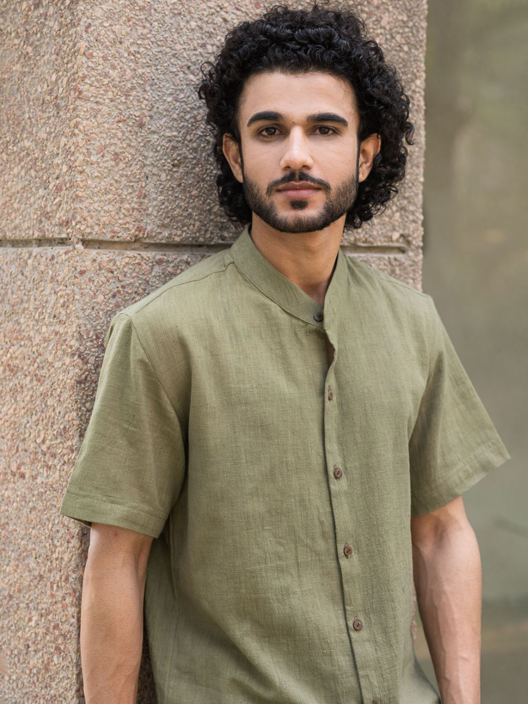 The India Craft House Men Band Collar Solid Cotton Casual Shirt