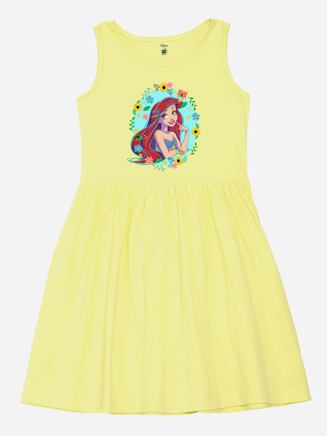 YK Disney Girl Ariel Mermaid Princess Cartoon Print Cotton Fit & Flare Dress