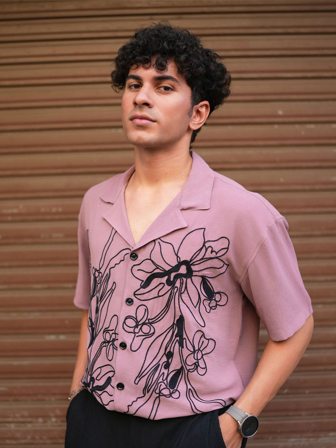 Big Bunny Men Custom Cuban Collar Floral Printed Satin Oversized Casual Shirts