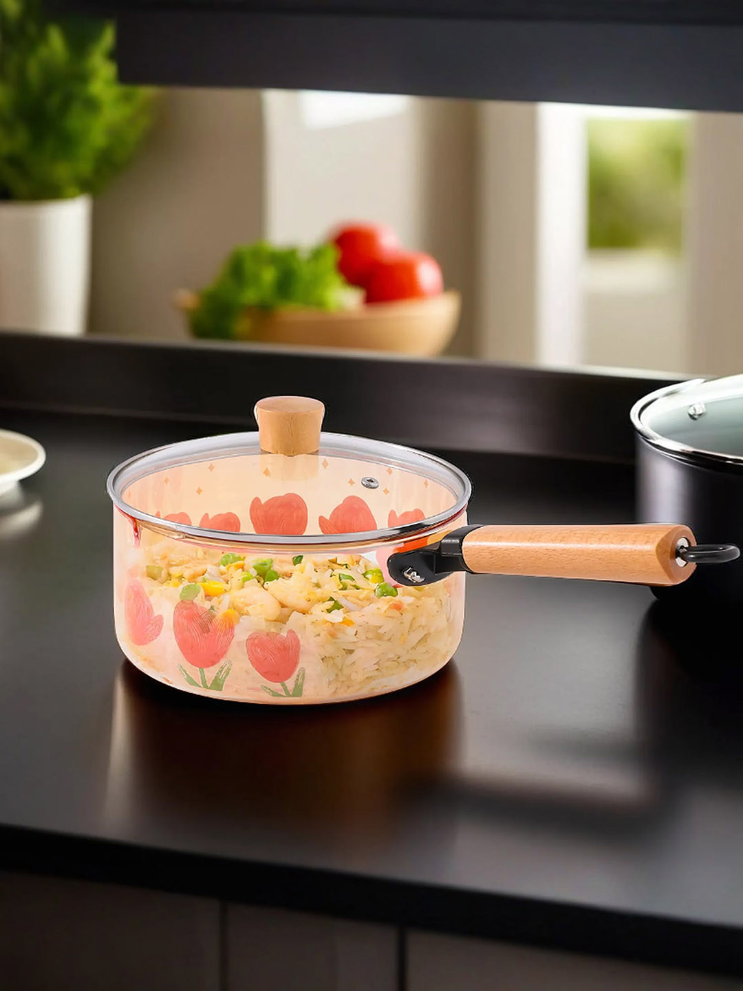 The Better Home Zeno Transparent & Red Dishwasher Safe Glass Sauce Pan 2.2L