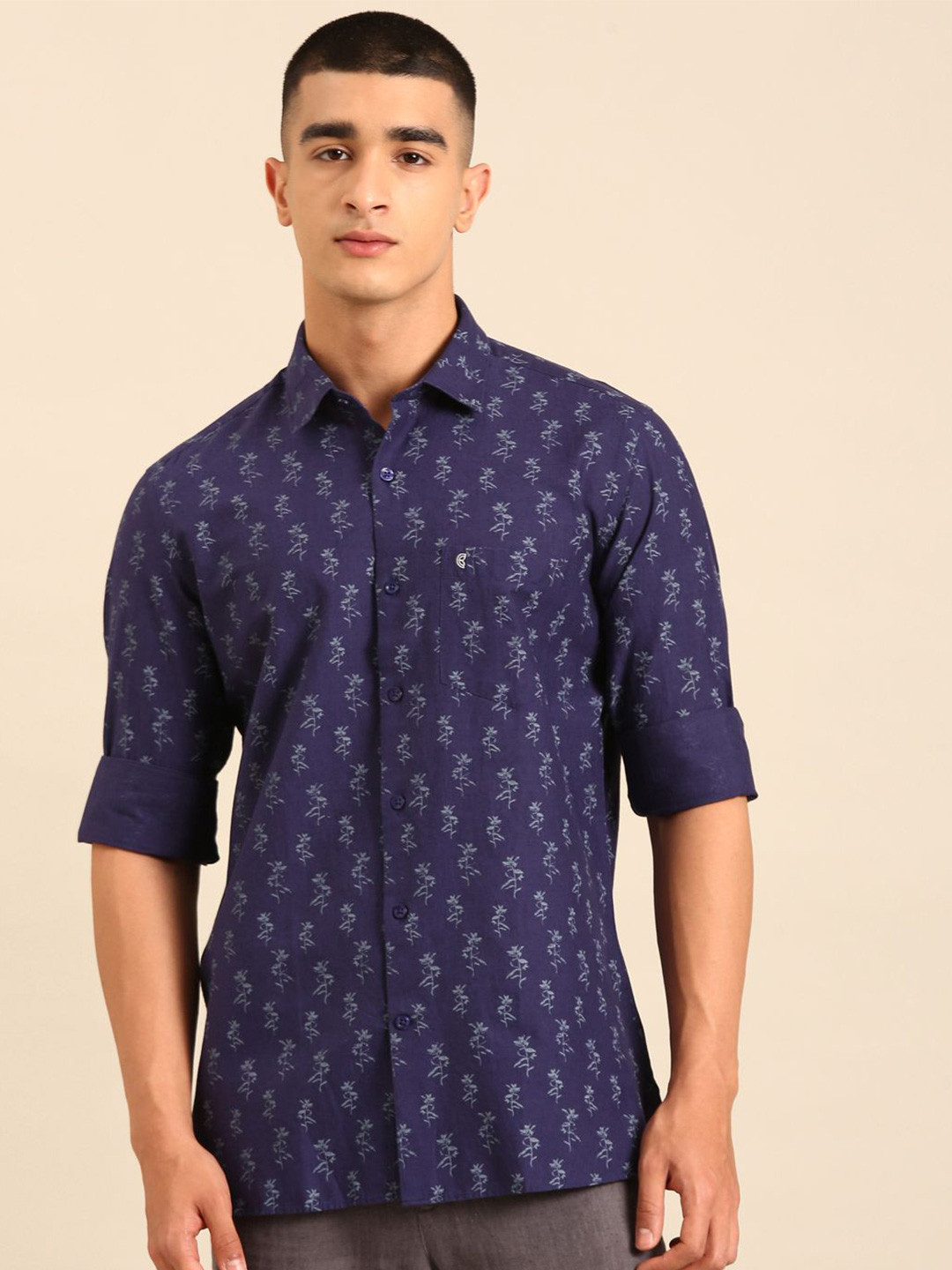 CAVALLO by Linen Club Barcelona Floral Printed Spread Collar Slim Fit Linen Shirt