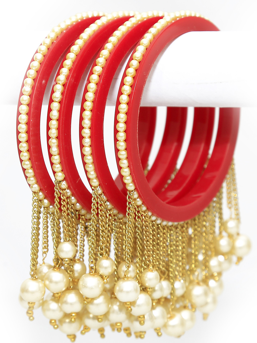 Zindura Pack Of 4 Gold-Plated Artificial Beads Beaded Bangles