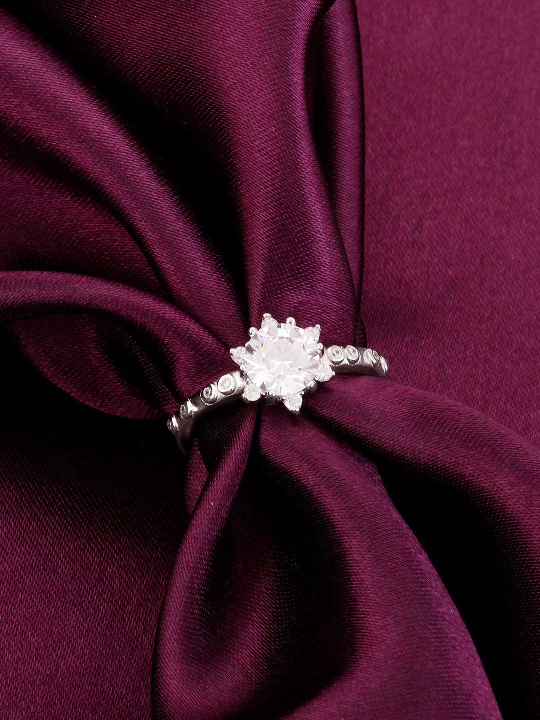 GIVA 925 Sterling Silver Rhodium Plated Cubic Zirconia Studded Flower Rennaissance Ring