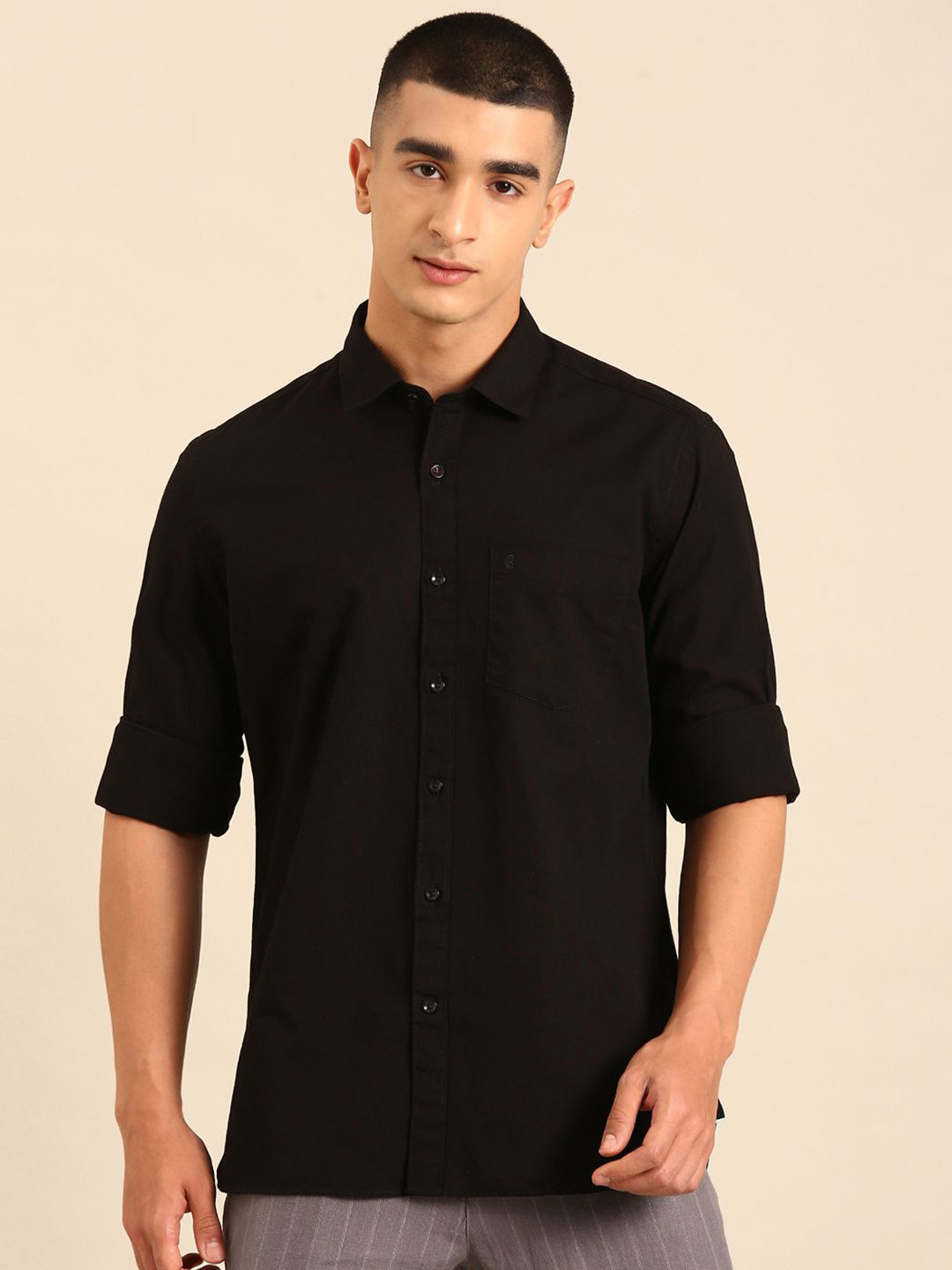 CAVALLO by Linen Club Spread Collar Contemporary Fit Long Sleeves Shirt