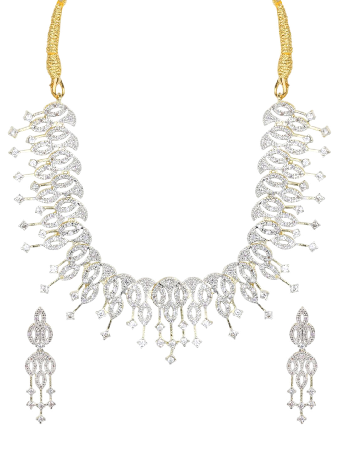 M GOLD Gold Plated Cubic Zirconia Stones Studded Necklace And Earrings