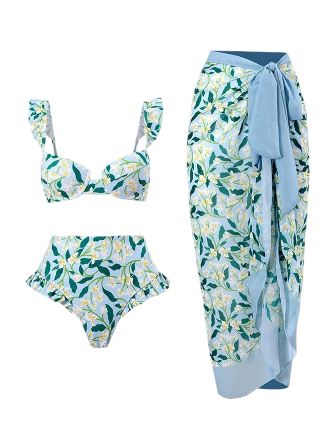 Plus Curvves Floral Printed High Waist Swim Bikini Set