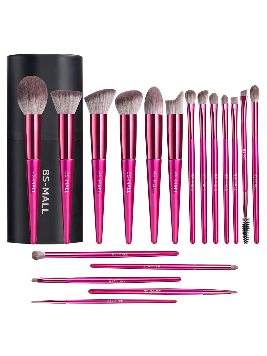 BS-MALL Set Of 18 Makeup Brush With Black Case - Rani Pink