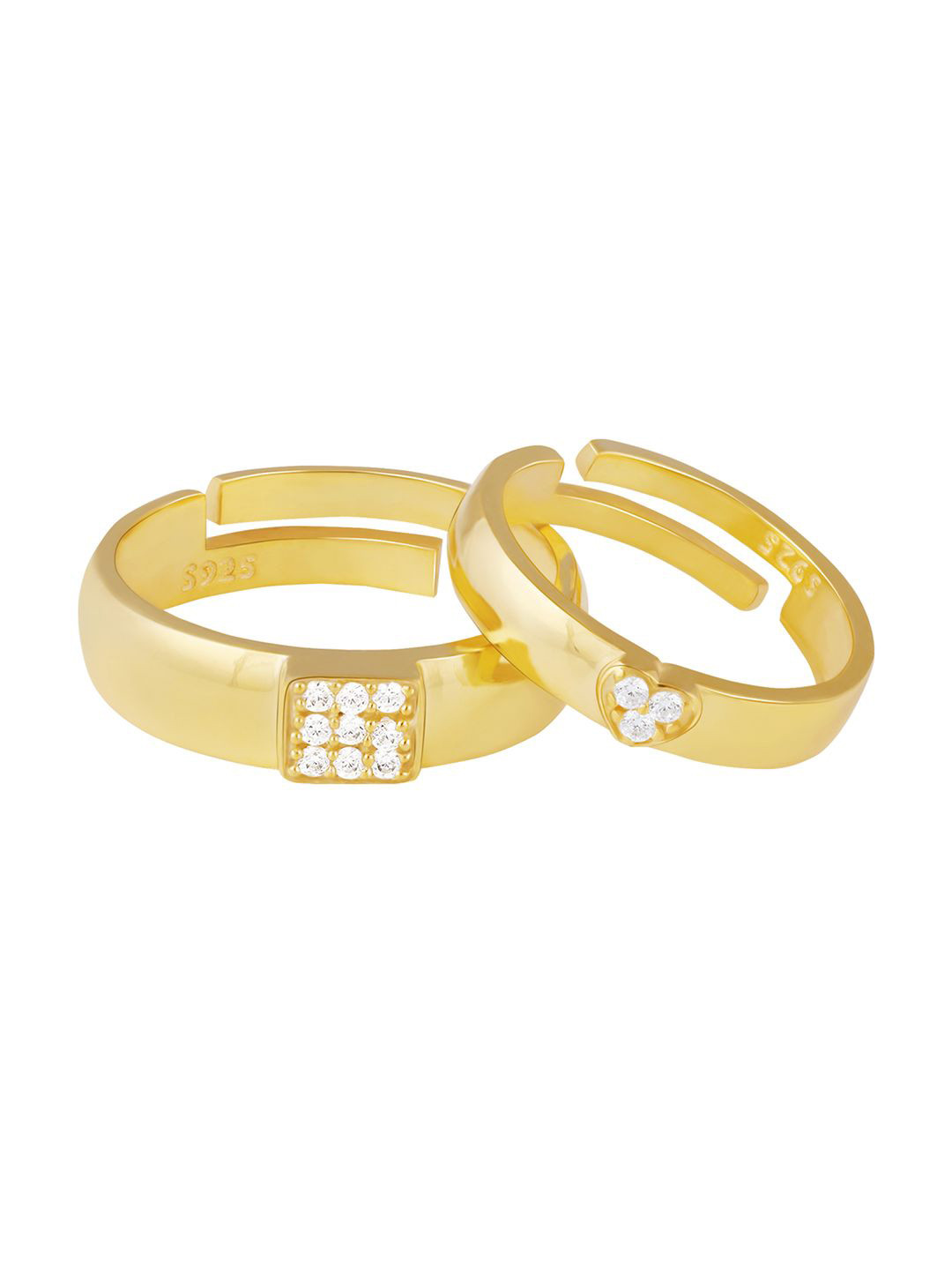 GIVA 925 Silver Gold Plated Cubic Zircon Studded Golden Shining Love Couple Rings