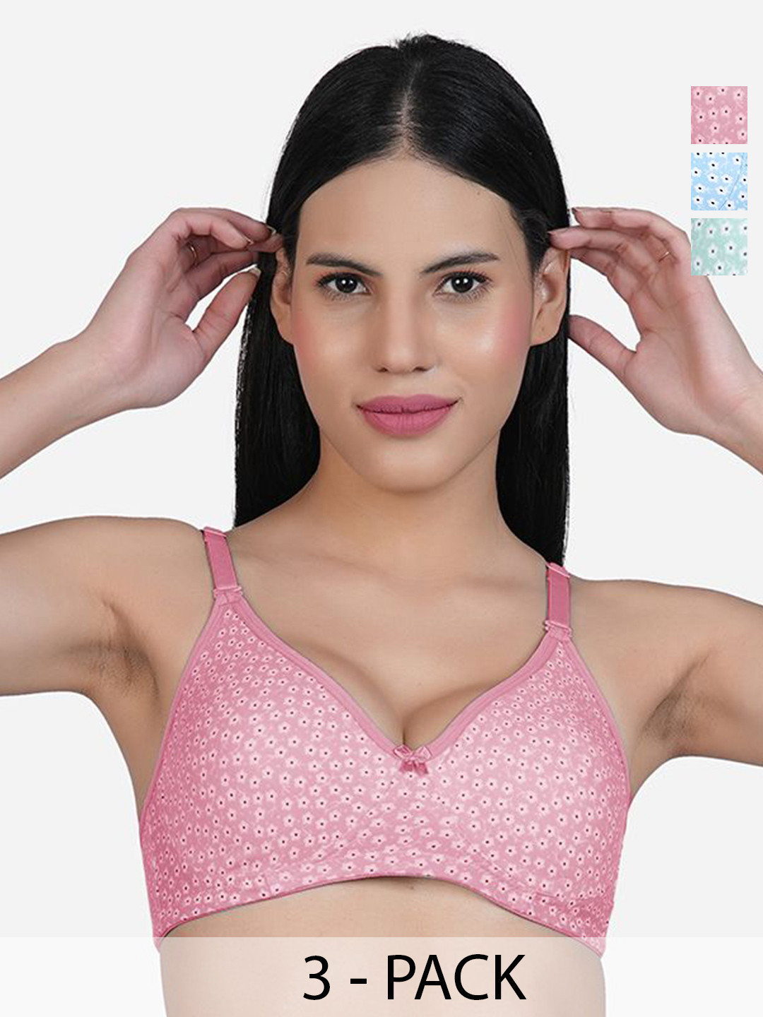 SHYAM SONS FLAIR NewSara Pack Of 3 Floral Printed Full Coverage Seamless T-shirt Bra