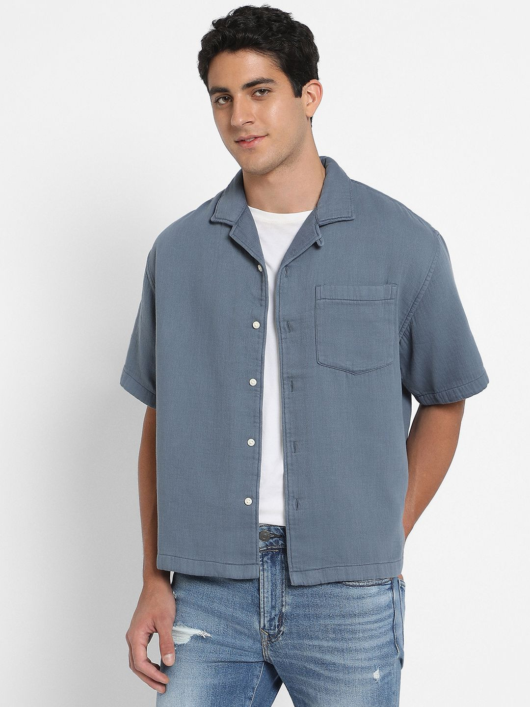 AMERICAN EAGLE OUTFITTERS Opaque Casual Button-Up Shirt
