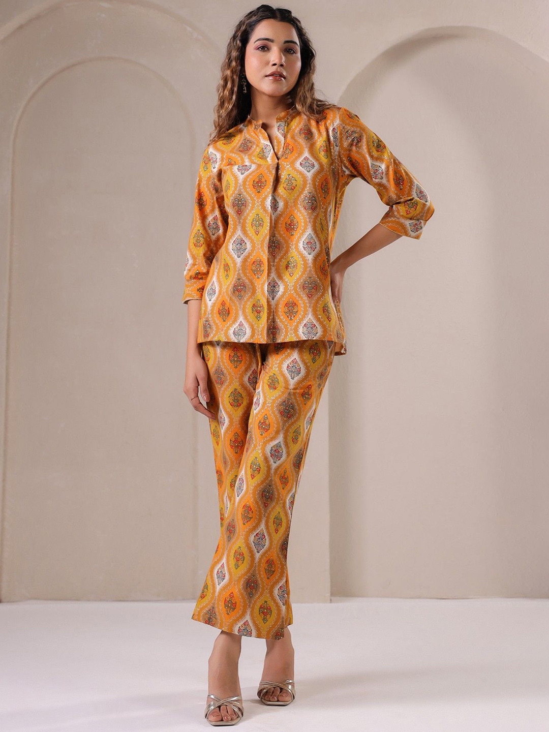 FLAVIA CREATION Printed Three-Quarter Sleeves Pure Cotton Tunic With Trouser